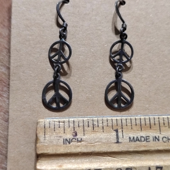 Vintage 90s Peace Symbol Dangle Earrings/ Hook Backs/ See Info - Picture 2 of 5